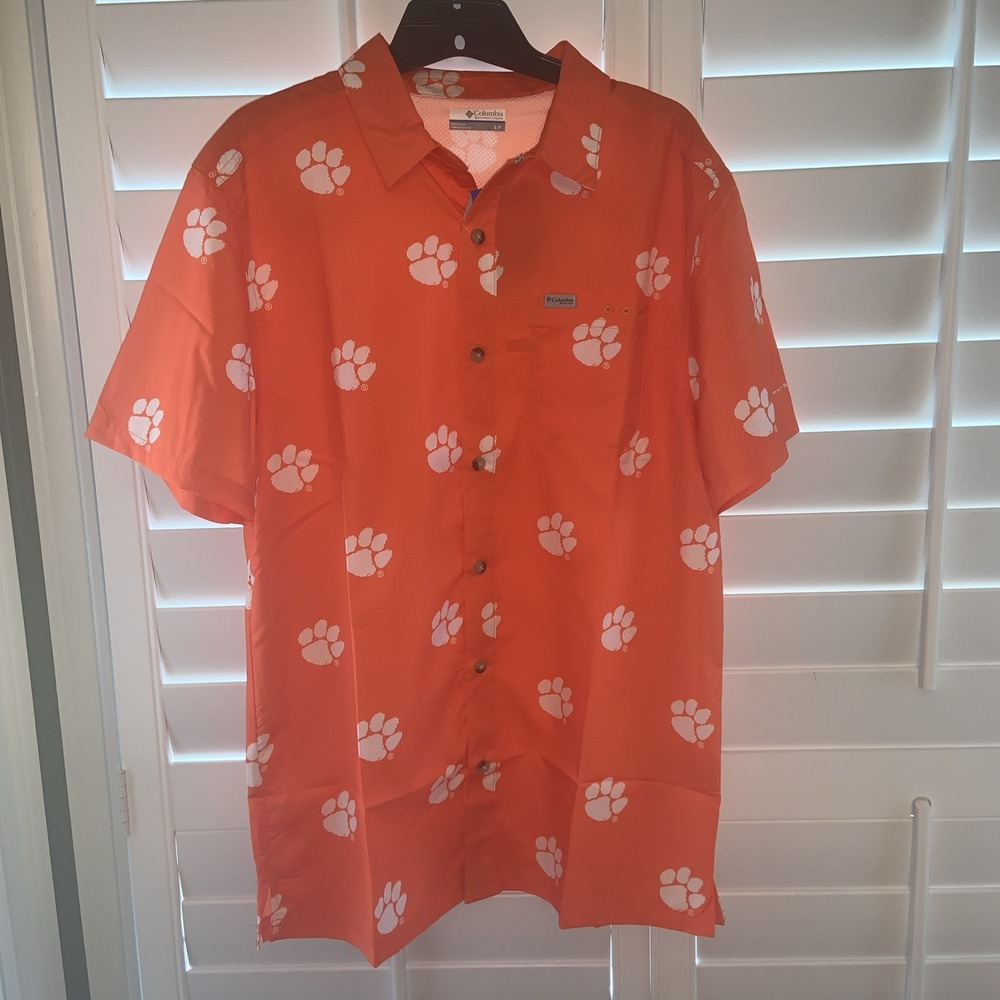 Mens Columbia PFG Short Sleeve Clemson‎ Tigers Button Up Shirt New Size Small